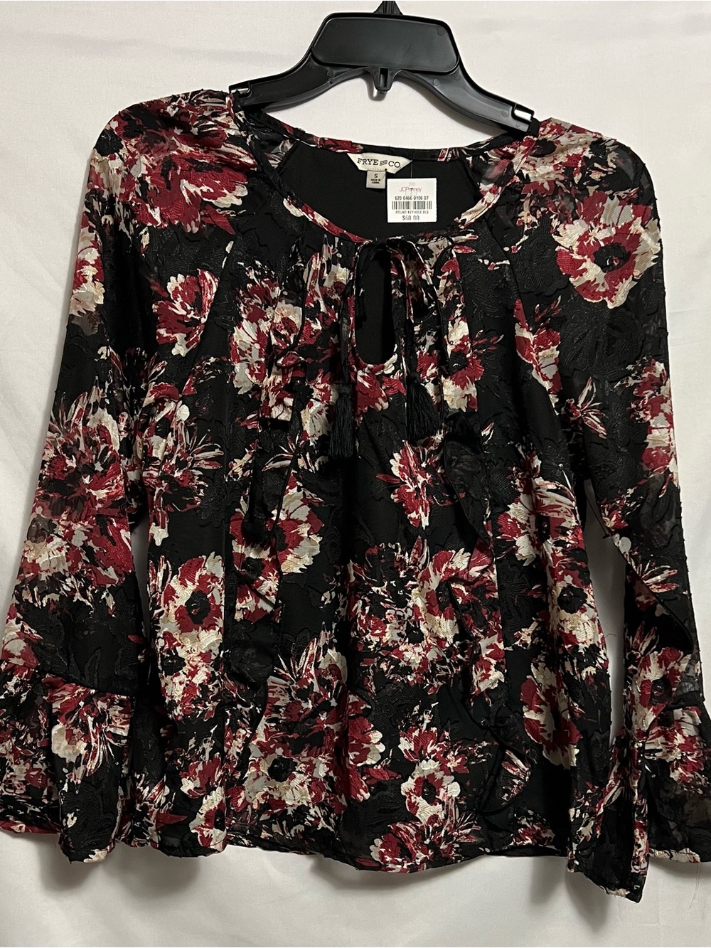 Frye & Co Black Floral Tie-Neck Blouse